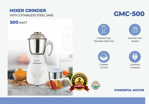 500 WT MIXER GRINDER WITH 2 STAINLESS STEEL JARS