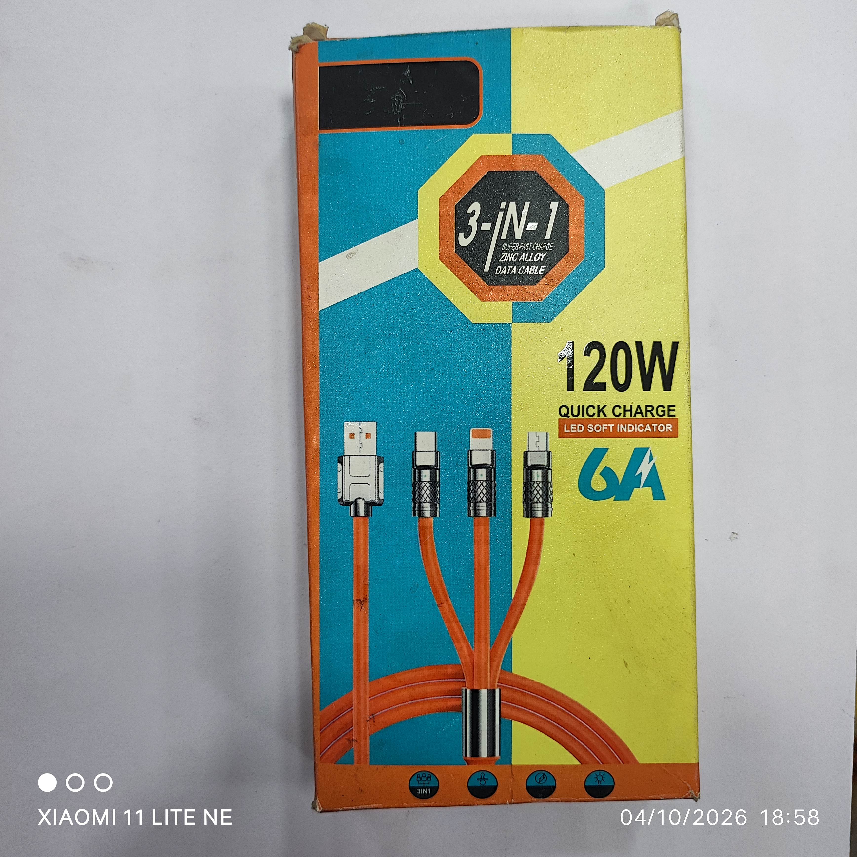 3 type Charging cable 120w alloy